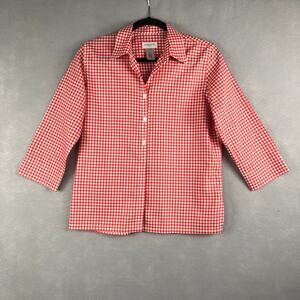 Liz Claiborne Women's Size Petite P Gingham Button-Up Non-Iron Top Red